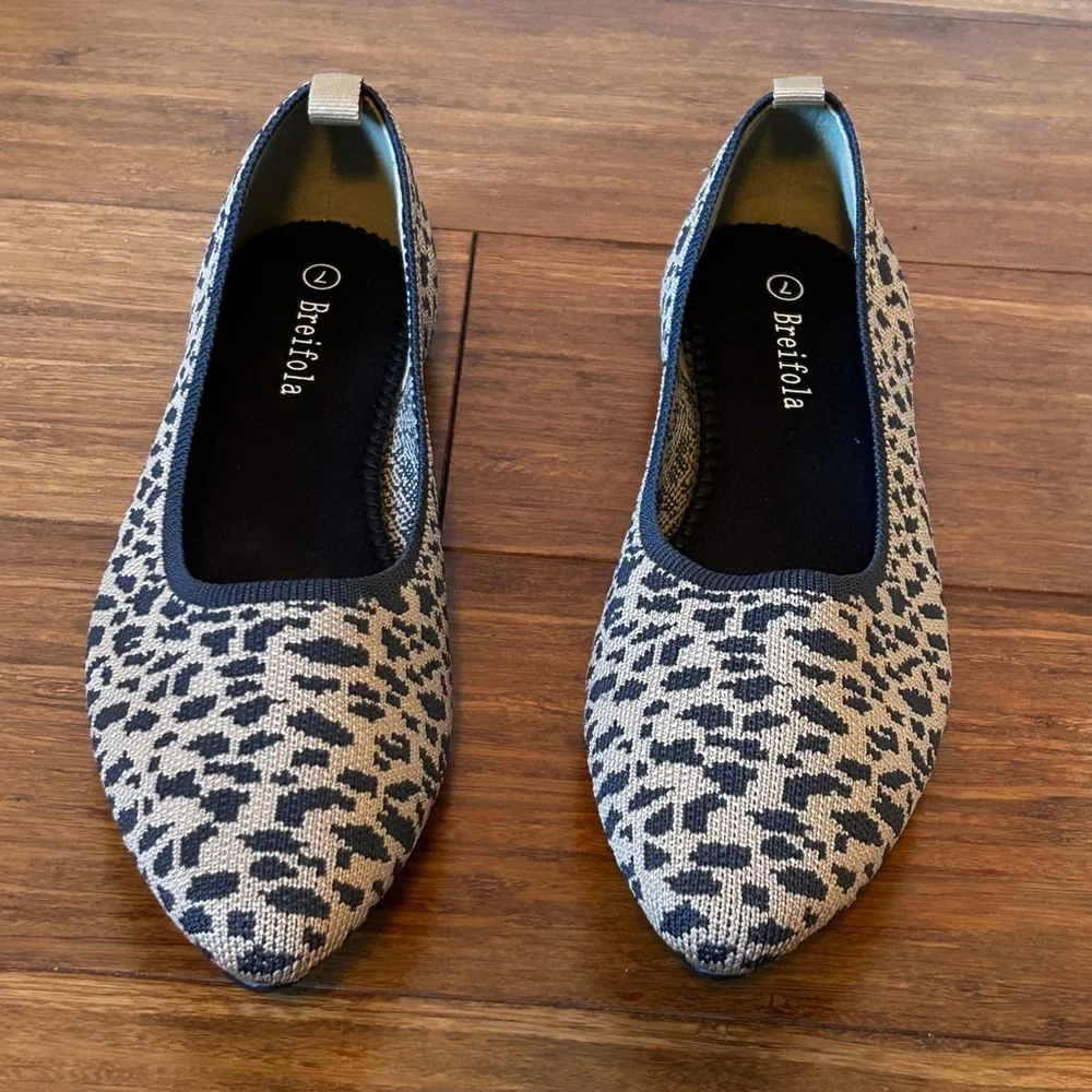 Breifola Memory Foam Flats, Size 7, Leopard Print